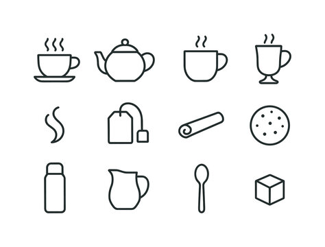 Warm Drink Icons. Warm Drinks. Line icon set of warm drinks: cof