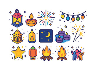 Fototapeta premium Festival of Light Icons. Festivals of light. Colorful isometric
