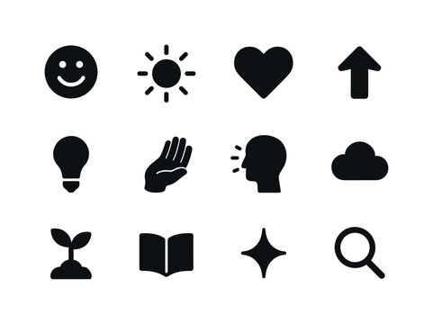 Positive Mindset Icons. Positive mindset. Solid icon set of posi