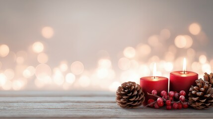 Red Christmas Candle Background with Bokeh &ndash; Wide Copy Space