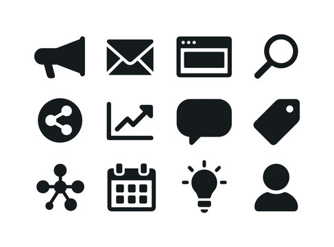 Consultant Marketing Icons. Marketing for consultants. Solid ico