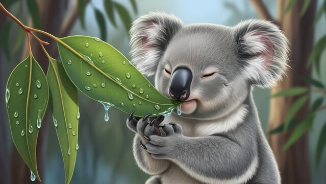 Koala Eating Eucalyptus Leaves in Nature