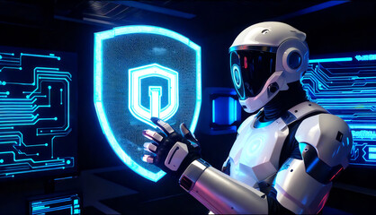 High-tech cybersecurity concept with glowing digital shields