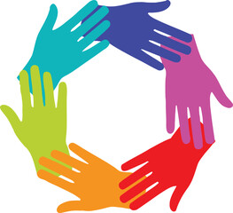 Diverse hands forming a circle of unity and cooperation