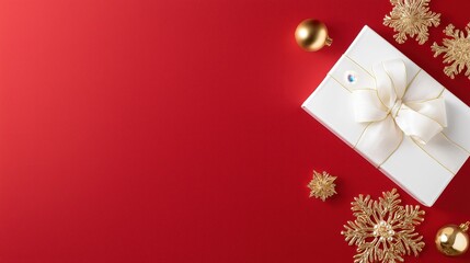 Red Luxury Christmas Background with Gift &ndash; Wide Left Copy Space