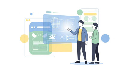 Two Men Analyzing Modern Data Dashboard in Collaborative Tech Studio