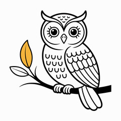 This delightful illustration features a cartoon owl perched on a branch, showcasing its big eyes and detailed feathers, perfect for children’s books and educational materials.