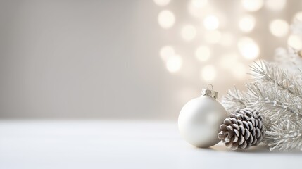 White Winter Christmas Background with Ornament &ndash; Wide Left Copy Space