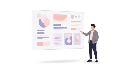 Man Presenting Data Dashboard on Large Screen
