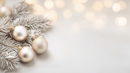 White Winter Christmas Background with Ornaments &ndash; Wide Left Copy Space