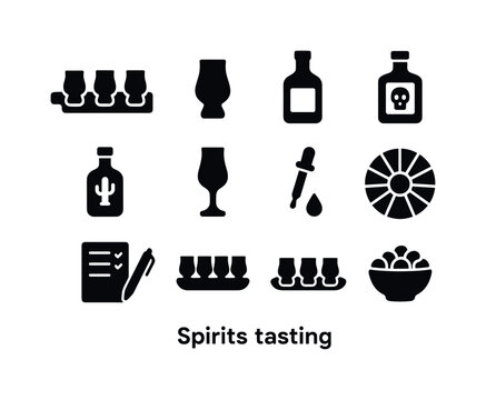 Spirits Tasting Icons. Spirits tasting. Solid icon set of spirit