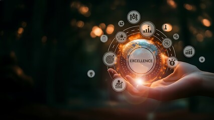 An abstract representation of innovative business concept in the palm of a hand, symbolizes growth and data analysis.