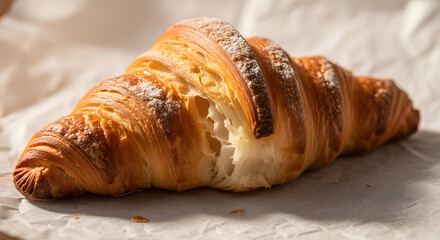 Fresh buttery croissant with flaky layers