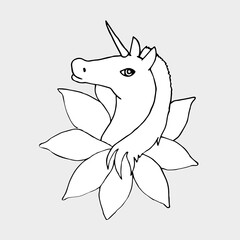 Unicorn in Flower Sketch – Fantasy Line Art Illustration