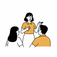 Minimalist Team Collaboration Scene with One Speaker and Attentive Listeners &ndash; Isolated Vector Illustration