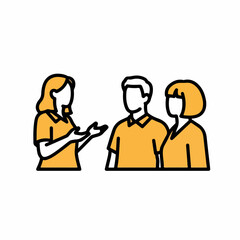 Minimalist Team Collaboration Scene with One Speaker and Attentive Listeners &ndash; Isolated Vector Illustration