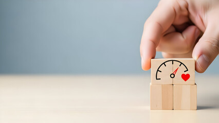 Elevate your brand with this compelling stock photo showcasing a wooden block displaying heart rate, ideal for health and wellness promotions, for your brand.