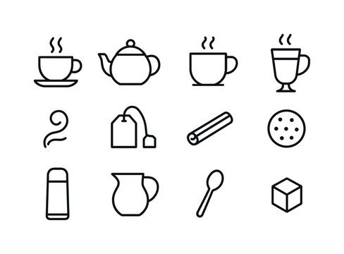 Warm Drink Icons. Warm Drinks. Line icon set of warm drinks: cof