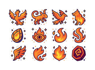 Fiery Creature Icons. Fire Creatures. Colorful isometric vector
