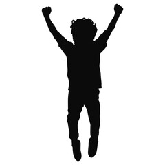 Happy Child Jumping Silhouette with Raised Arms