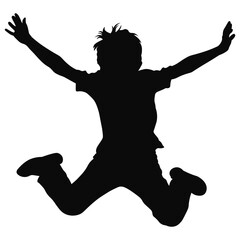 Happy Child Jumping Silhouette with Raised Arms