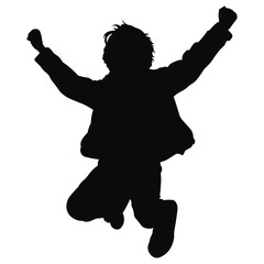 Happy Child Jumping Silhouette with Raised Arms