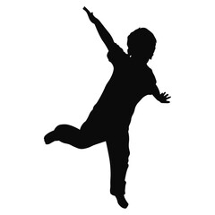 Happy Child Jumping Silhouette with Raised Arms