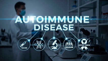 A medical professional standing in front of the concept of autoimmune disease.