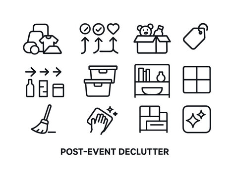 Declutter Icon Set. Post-Event Declutter. Line icon set of Post-