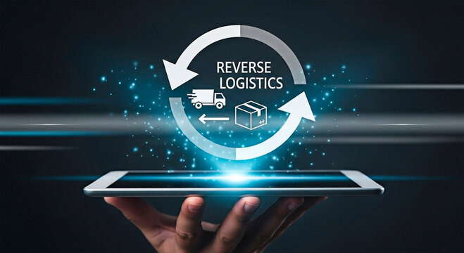 Reverse Logistics concept showing shipment and logistics.