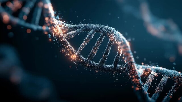 Abstract DNA Double Helix and Microscopic Human Cells Background / Genetic Engineering and Biotechnology Concept
