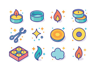 Colorful Tealight Icons. tea lights. Colorful isometric vector i