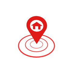 Red house location pin icon isolated on transparent background
