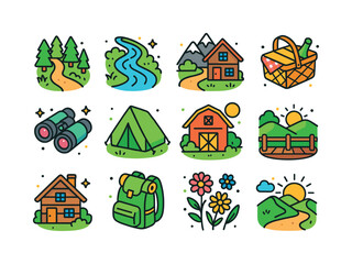 Naklejka premium Nature Travel Icons. Nature Travel. Colorful isometric vector ic