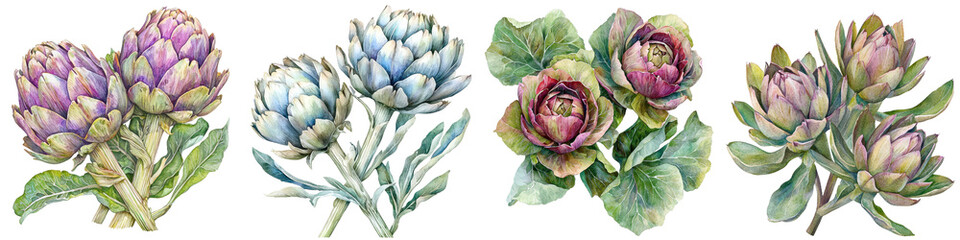 Obraz premium Vivid watercolor artichoke leaves showcase their delicate beauty and vibrant colors, creating stunning visual experience