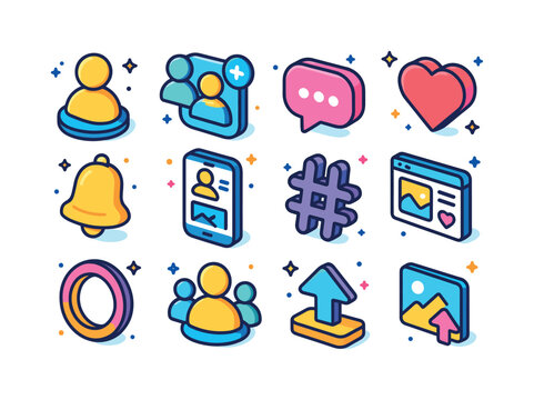 Colorful Social Icons. Social networking. Colorful isometric vec