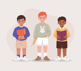 This image showcases three diverse boys holding books, emphasizing the importance of learning, friendship, and unity through education in a heartwarming manner.