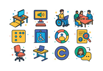 Workplace Accessibility Icons. Workplace accessibility. Colorful