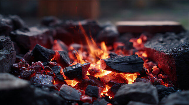 Extreme Close-Up Of Intensely Glowing Red And Orange Fire Pit Embers