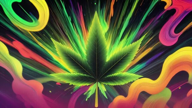 marijuana cannabis leaf Background animation seamless loop evolving psychedelic 4k