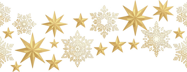Sparkling golden stars and ornate snowflakes joyfully enhance a beautiful festive season design