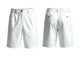 Crisp white knee-length shorts, front and back view, clean design