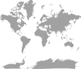 Abstract vector world map with geometric round dotted infographic shape pattern focusing country and continent of the universe. Global data and inter connected circle grid pattern in world map