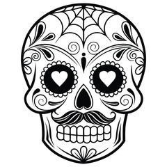 Calavera Gentleman Outline Design with Handlebar Moustache