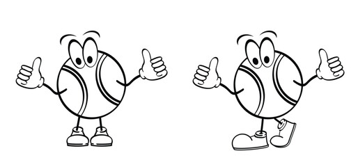 Mascotte, cartoon tennis ball, Mascot playing tennis. For play with tennis rackets. Padel, paddle tennis ball.