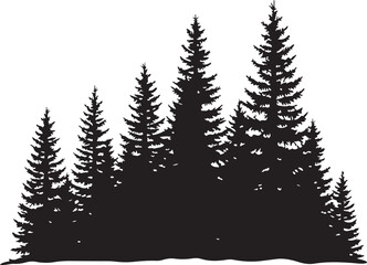 Obraz premium Silhouette of tall evergreen trees on a white background tree silhouette black and white