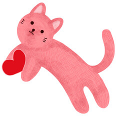 Pink Cute Cat Holding Red Heart