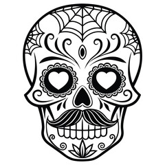 Vintage Tattoo Flash Art Mustache Sugar Skull