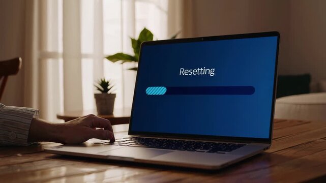 Person Resetting Laptop at Home