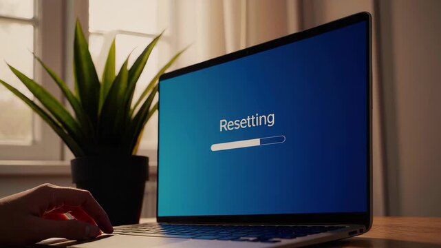Person Resetting Laptop at Home